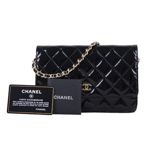 [스페셜오더]CHANEL-샤넬 블랙 페이던트 월렛 온더 체인 미니 크로스백 금장/은장