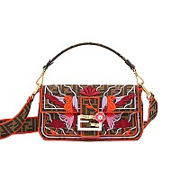 [스페셜오더]FENDI-8BR600 펜디 그린 자수 패브릭 미디엄 바게트 백