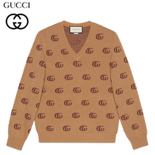 GUCCI-645292 8011 구찌 브라운 더블 G 자카드 V 넥 스웨터