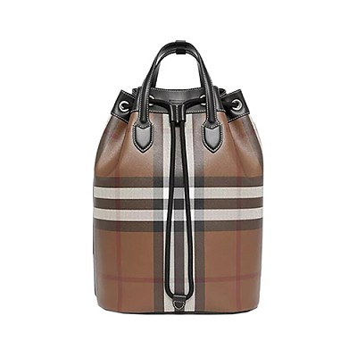 [스페셜오더]BURBERRY-80358001 #버버리이미테이션 브라운 체크 프린트 레더 드로스트링 백팩