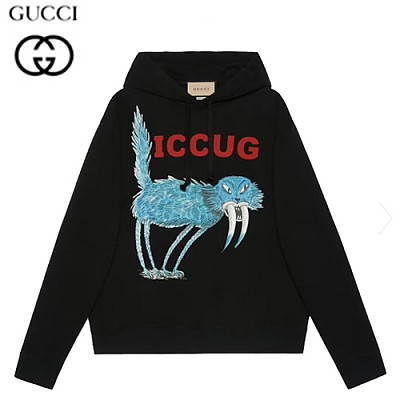 GUCCI-646953 1082 구찌 블랙 ICCUG 프린트 후드 티셔츠 남여공용