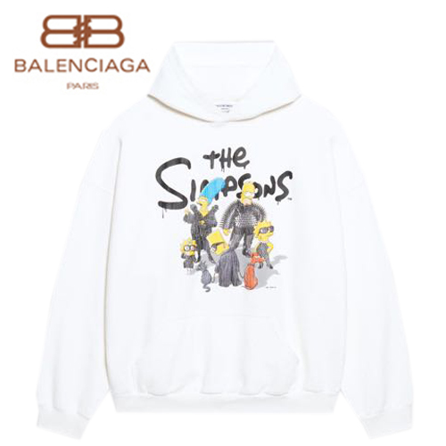 BALENCIAGA-12188 발렌시아가 화이트 The Simpsons 후드 티셔츠 남여공용