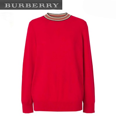 BURBERRY-80484291 버버리 베이지 스트라이프 디테일 캐시미어 스웨터