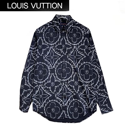 LOUIS VUITTON-02203 루이비통 블루 모노그램 플라워 셔츠 남성용