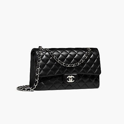 CHANEL-A01112 샤넬 블랙 램스킨 클래식 11.12 미디엄 플랩 백 25.5cm Silver-Tone Metal