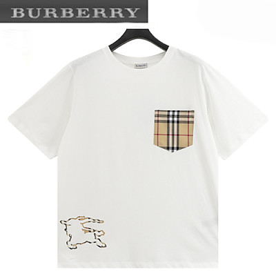 BURBERRY-05137 버버리 블랙 체크 무늬 디테일 티셔츠 남성용