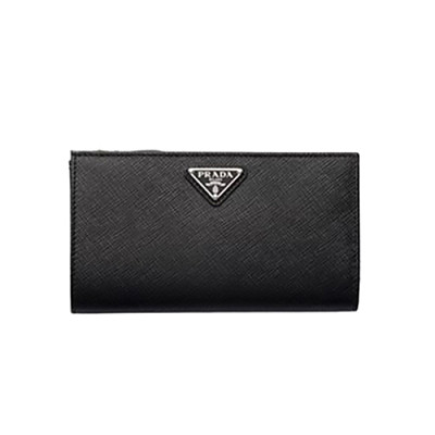 PRADA-1ML009 프라다 블랙 금장 사피아노 트라이앵글 로고 중지갑