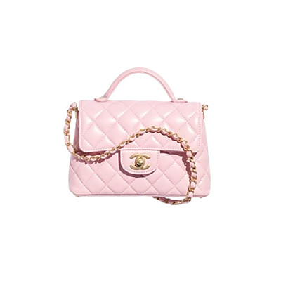 CHANEL-AS5355 샤넬 화이트 램스킨 핸들 장식 스몰 플랩 백