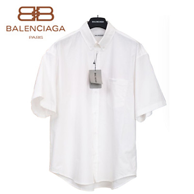 BALENCIAGA-060111 발렌시아가 화이트 코튼 반팔 셔츠 남성용