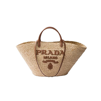 PRADA-1BG470 프라다 베이지/화이트 라지 라피아 가죽 쇼핑백