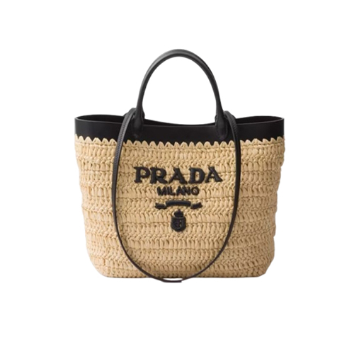 PRADA-1BG500 프라다 내추럴/블랙 스몰 크로셰 가죽 토트백