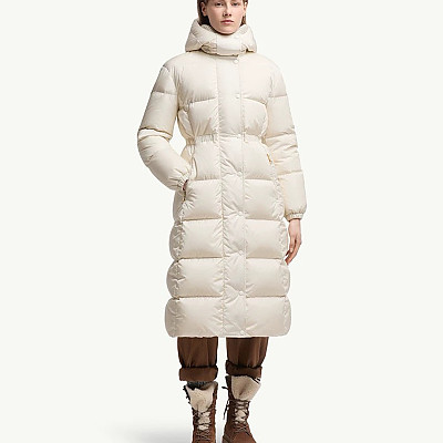 MONCLER-C00022539ZC 몽클레어 Chamer 울 트리밍 후드 롱 다운 재킷 화이트 여성용