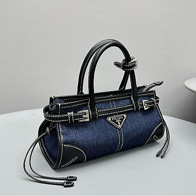 [스페셜오더]PRADA-1BA486 프라다 보니 스몰 데님 및 블랙가죽 핸드백