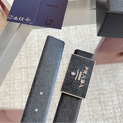 PRADA-071710 PRADA 프라다 로고 남성용 블랙 벨트(폭 35mm)