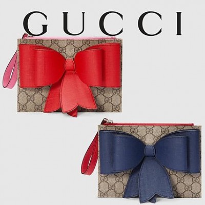 GUCCI-457233 8279 구찌 칠드런 GG 수프림 레드 보우 리스틀릿 파우치