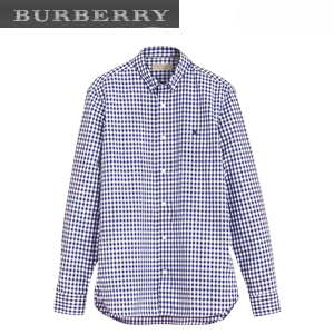 BURBERRYI-40541661 버버리 페일 블루 버튼 다운 칼라 깅엄 코튼 셔츠 남성용