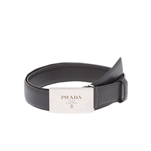 PRADA-2CM145 프라다 블랙 사피아노 가죽 플라크 버클 벨트 34MM