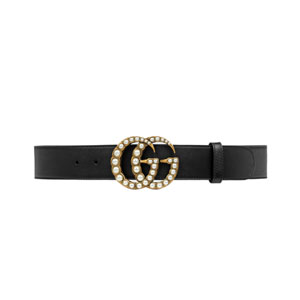 [스페셜오더]GUCCI-453260 9094 구찌 블랙 가죽 펄 더블 G 버클 가죽 벨트 4cm