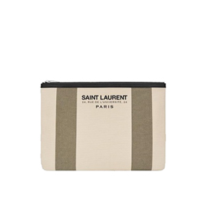 SAINT LAURENT-414764 생로랑 24 rue de l’universit 프린트 디테일 비치 태블릿 파우치 라이트베이지/카키