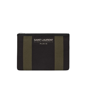 SAINT LAURENT-414764 생로랑 24 rue de l’universit 프린트 디테일 비치 태블릿 파우치 라이트베이지/카키